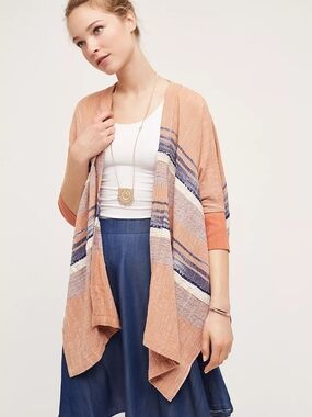 Anthropologie Elevenses Light Peach Striped Kimono Cardigan XS/S